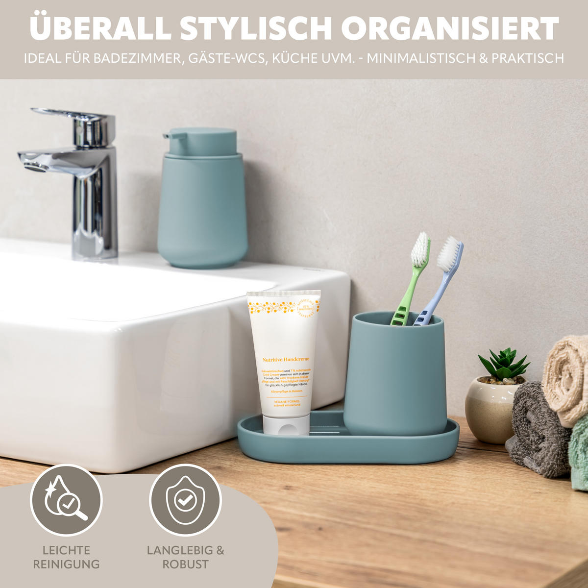 BAD-ACCESSOIRES-SET TESERO, Soft-Touch, hellblau - Hellblau, Kunststoff (8.5/12/9cm) - eluno