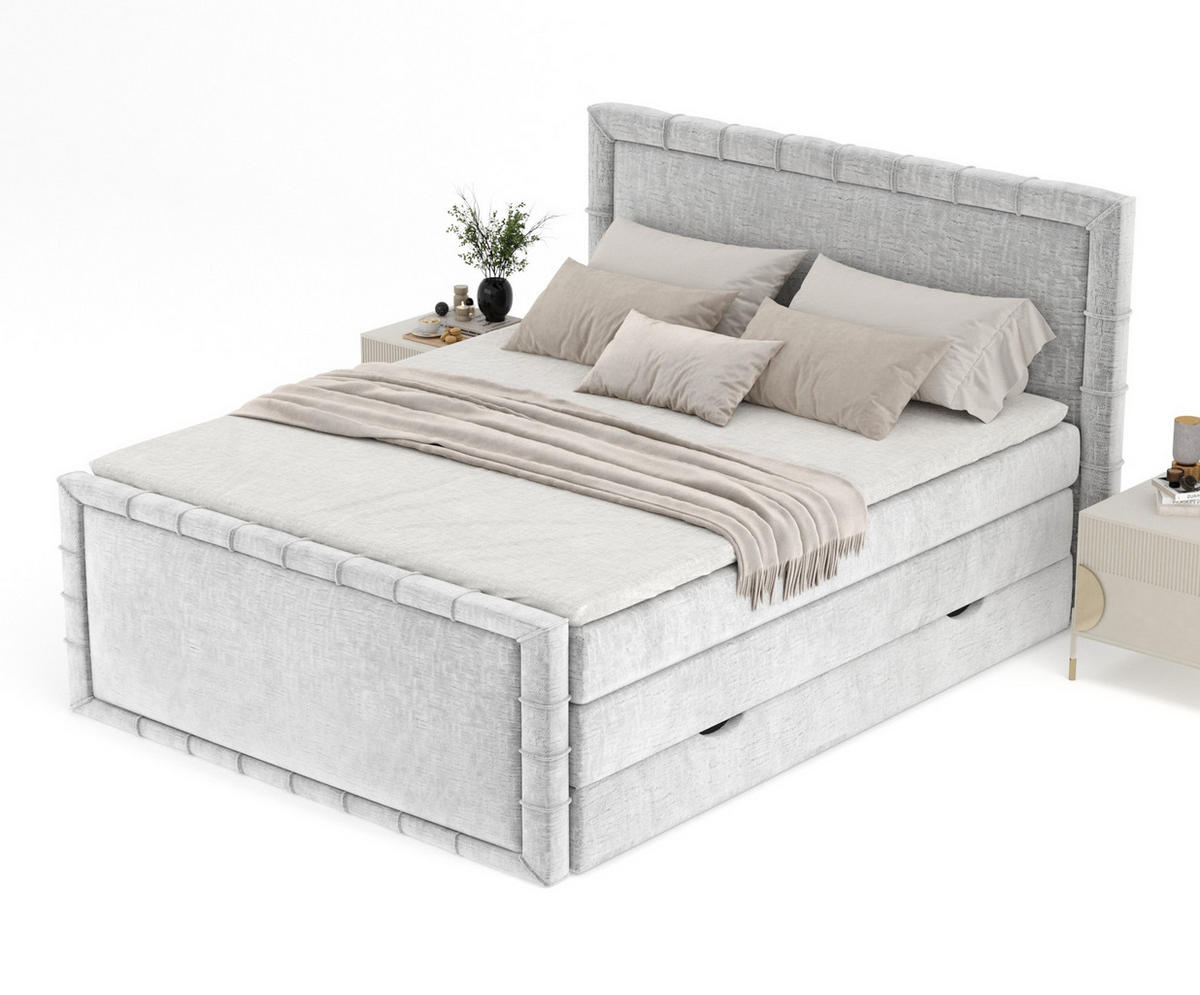 BOXBETT Estelle Hellgrau 200/200 cm im Chenille-Stoff - Hellgrau/Schwarz, Holz/Holzwerkstoff (200/200cm) - Maison de Reve