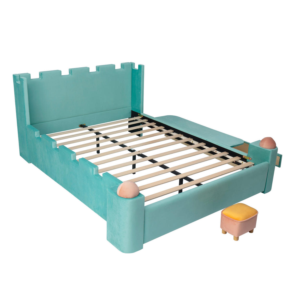 POLSTERBETT Kinder 140x200 cm mit Schublade und Ablage Blue-Green - Blau, Holz (140/200cm) - Meubliv