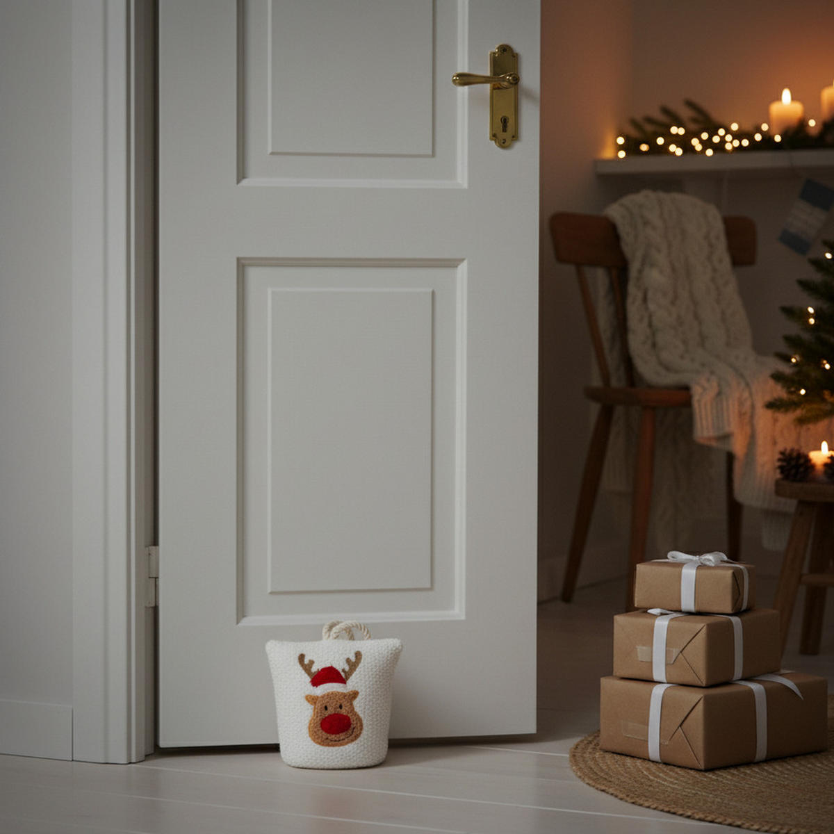 TÜRSTOPPER Weihnachtsmuster - Weiß, Textil (10/18cm) - Home Styling Collection