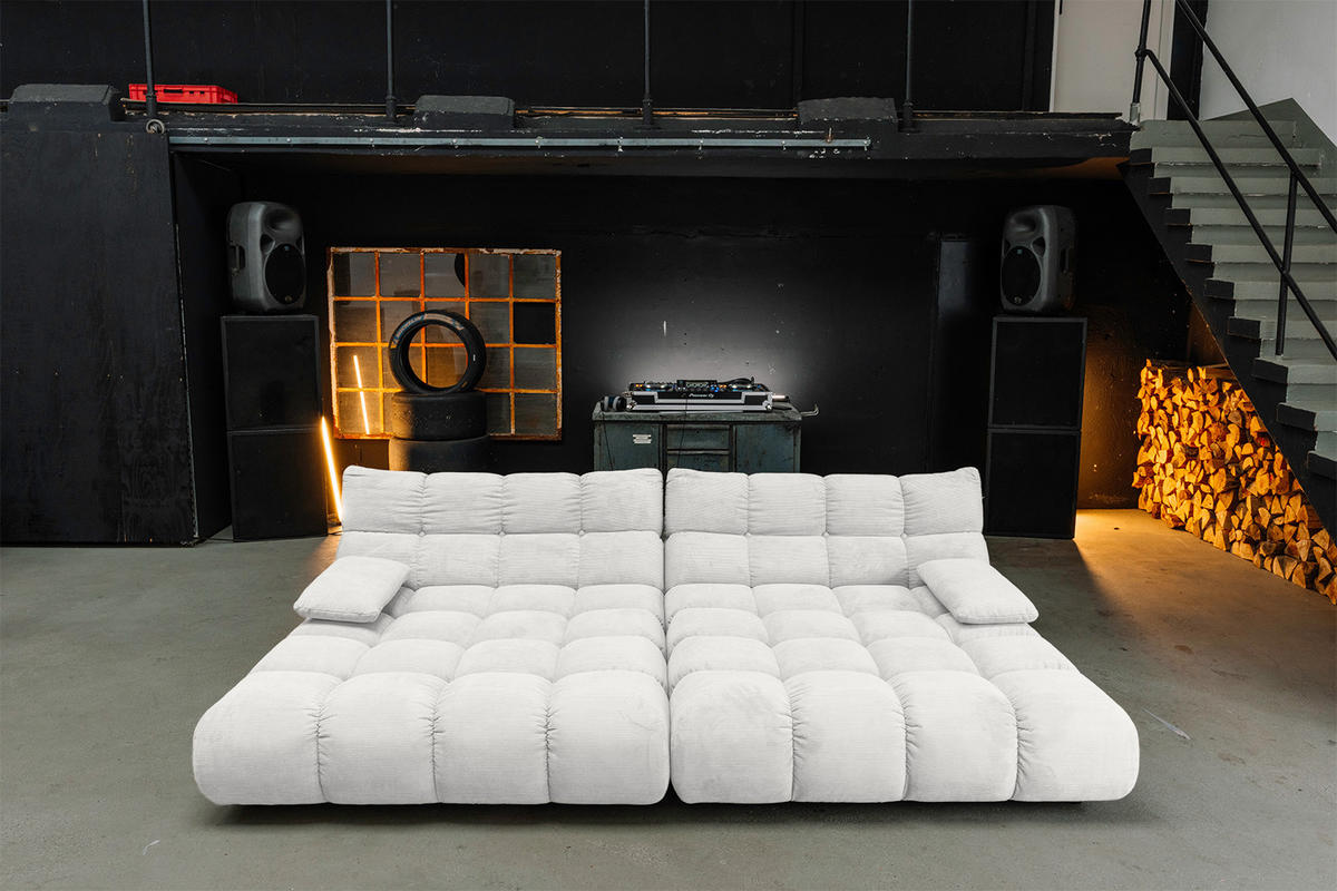 BIG SOFA VIVIEN Weiß Cord - Schwarz/Weiß, Kunststoff/Textil (296/85/178cm) - KAWOLA