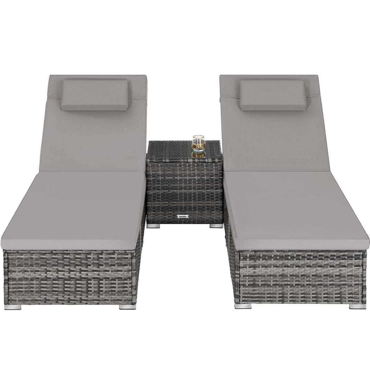 RATTAN-DOPPELLIEGE Carbonera, Belastbarkeit je 200 kg, grau - Grau, Kunststoff (62/36/196cm) - tectake