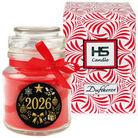 DUFTKERZE im Glas - Neujahr Kirsche Bonbonsglas 120 g - Hellrot, Naturmaterialien (7/10cm)