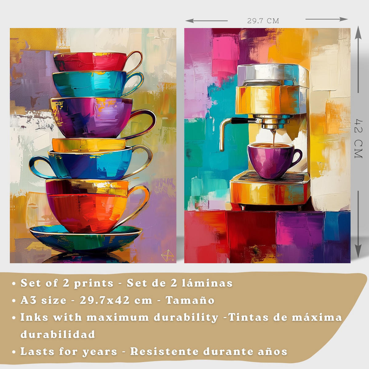 PLAKAT Sada 2 Cafe Pop Art A3 Bílý rám - bílá, papír (29.7/1/42cm) - Nacnic