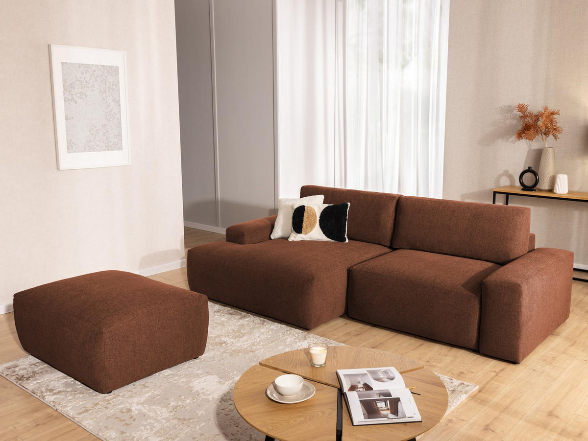 HOCKER Lennon aus Braun Strukturstoff mit vielseitiger Nutzung - Schwarz/Braun, Holz/Kunststoff (102/42/76cm) - S-Style