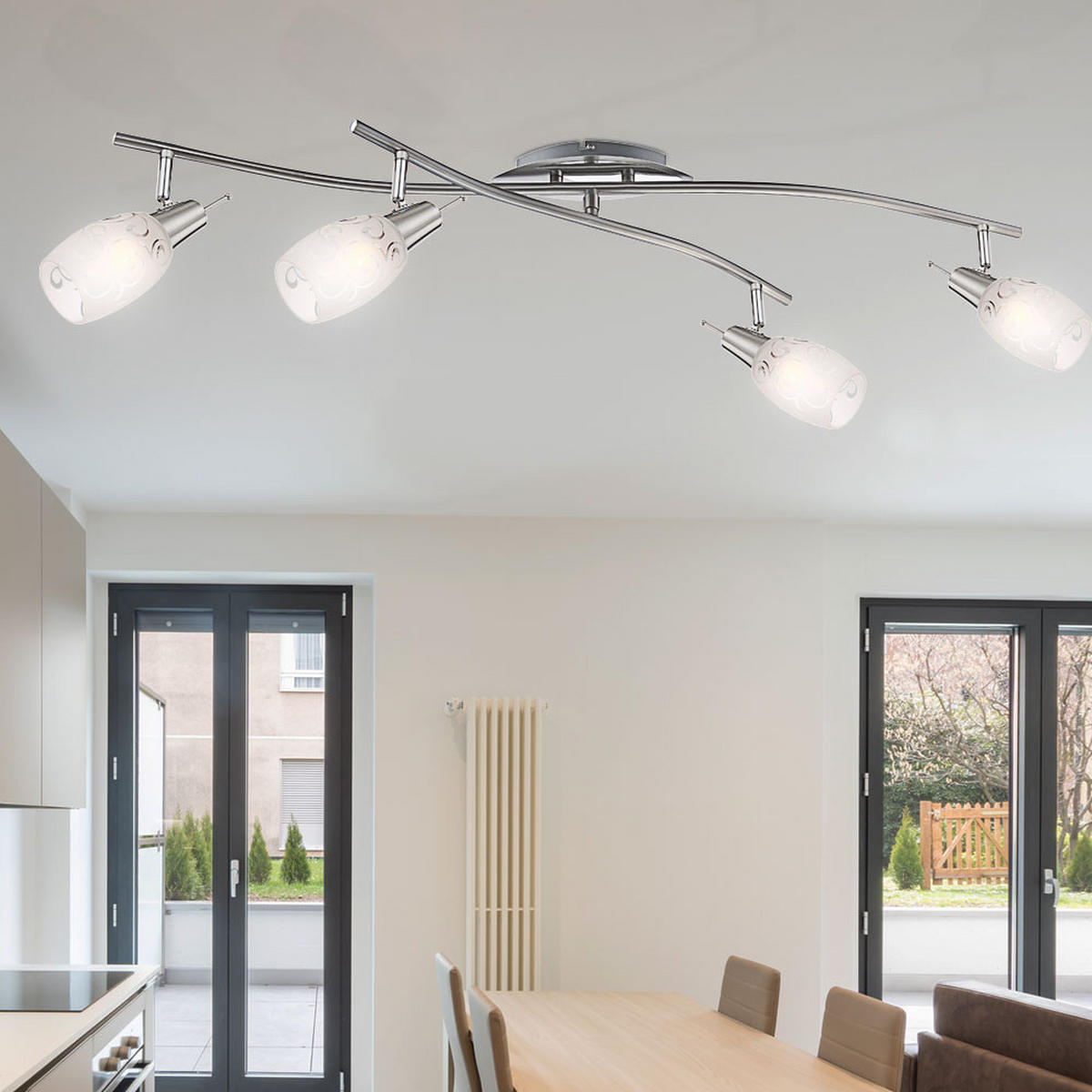 DECKENLEUCHTE Metall Glas Silber FLORITA - Silberfarben, Glas (90/50/21cm) - Globo Lighting