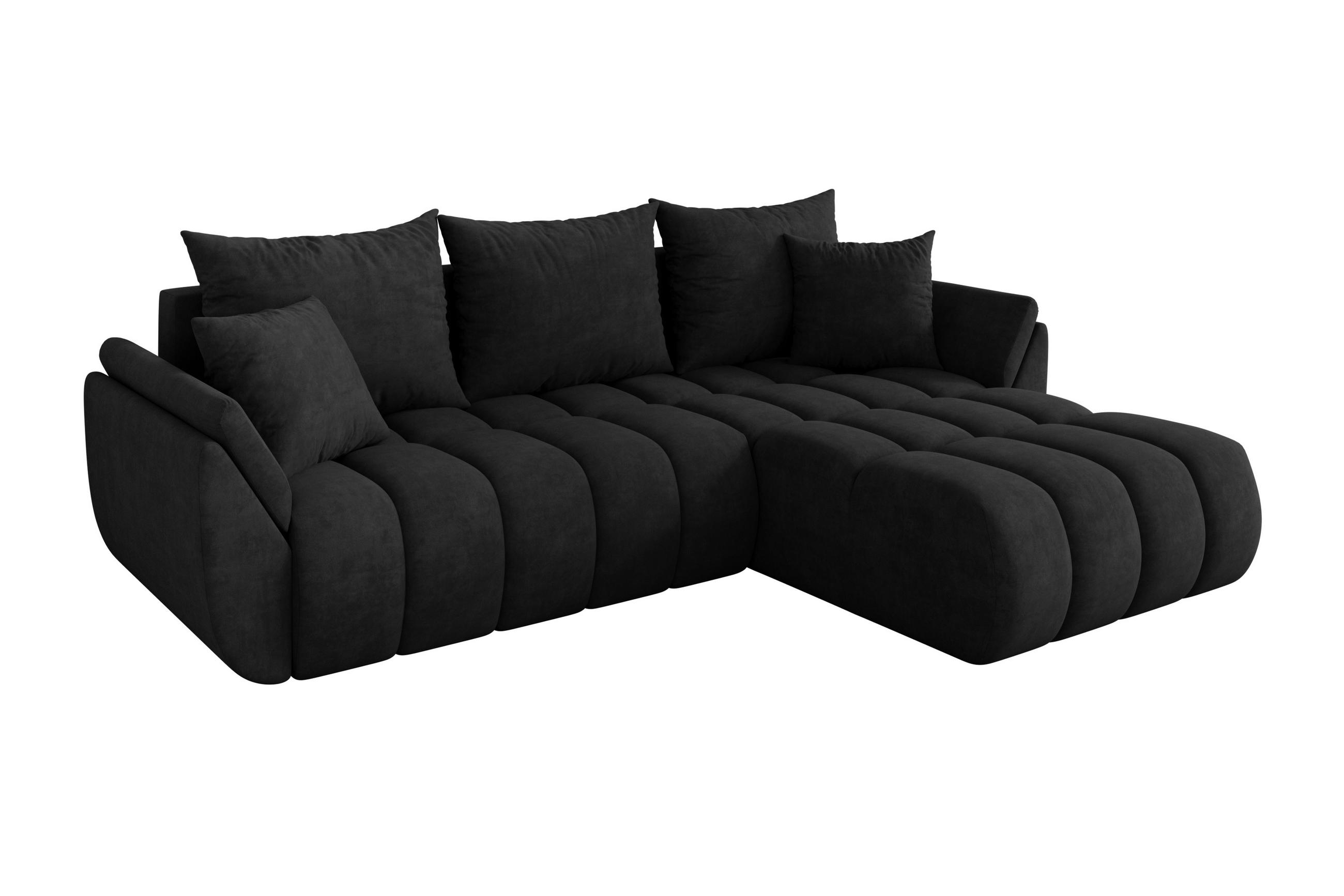 ECKSOFA mit Schlaffunktion Ottomane Rechts TOKO-L-v1 277x194x86 Schwarz Velours - Schwarz, Holzwerkstoff/Kunststoff (277/194cm) - ALTDECOR