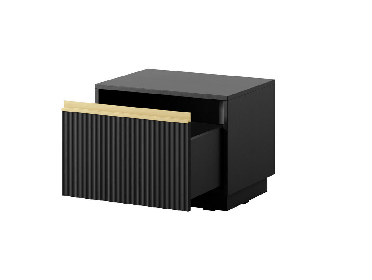 NACHTTISCH Loren in Schwarz mit Schublade und geriffelten Fronten - Goldfarben/Schwarz, Holzwerkstoff/Kunststoff (54/42/39cm) - Ravio