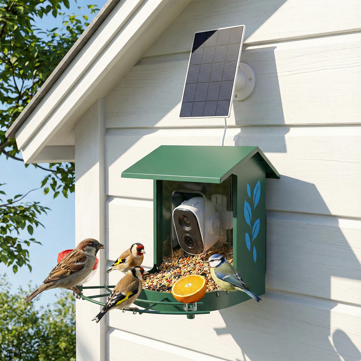 VOGELFUTTERSTATION DE-17848 mit 2K Kamera & Solar Grün - Dunkelgrün, Metall (34.5/26.3/30cm) - ComfortXL