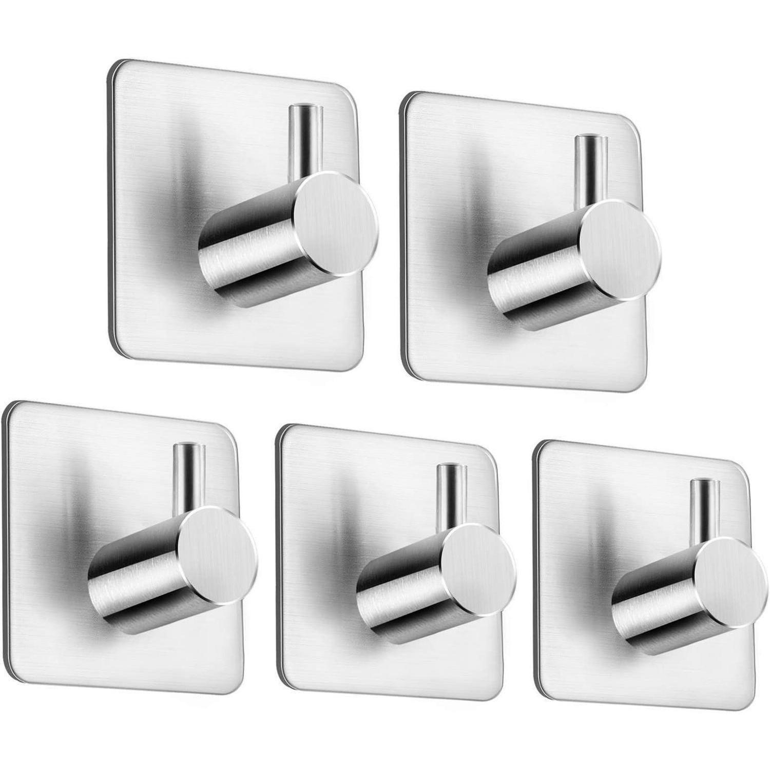 WANDHAKEN 5-teiliges Set Edelstahl selbstklebend - Silberfarben, Metall (4.5/2.7/4.5cm)