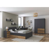 JUGENDZIMMER Joel in Grau Metallic und Artisan Eiche 5 teilig – mit 3trg Kleiderschrank, 140er Bett, Nachttisch, Schreibtisch und Rollcontainer - Grau, Holzwerkstoff (80/200/120cm)