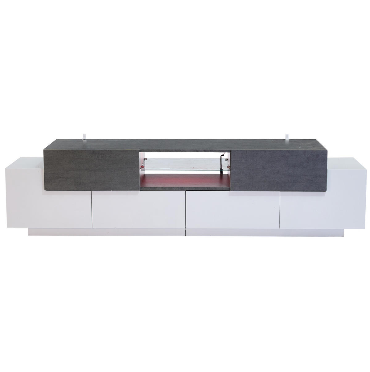 LOWBOARD 180/40/45 cm in Weiß/Grau mit LED-Beleuchtung und Glasablagen - Weiß, Holzwerkstoff (180/45/40cm) - Flora Grace