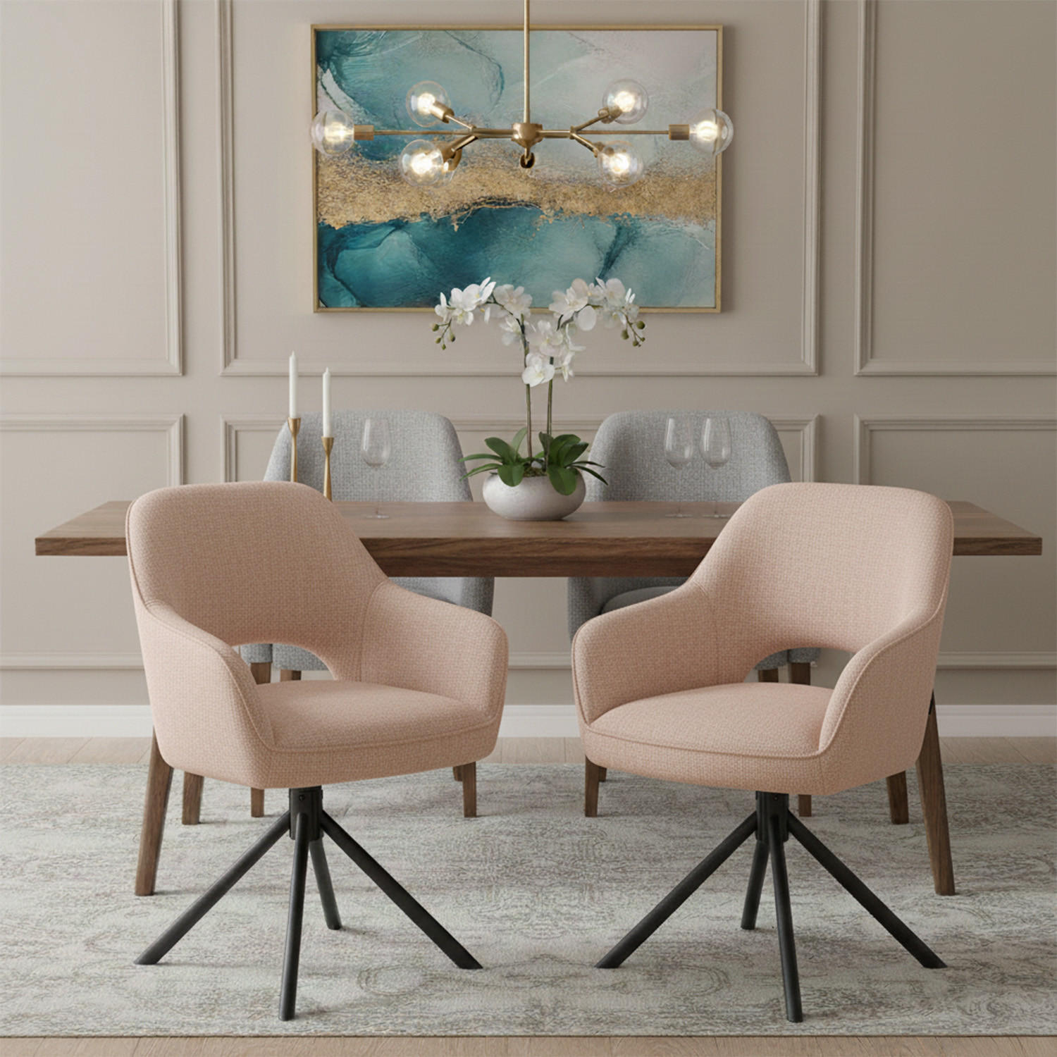 Thumbnail - Dubi Möbel Drehstuhl, Rosa, Textil, 60x87x65 cm, Esszimmer, Stühle, Esszimmerstühle, Armlehnenstühle