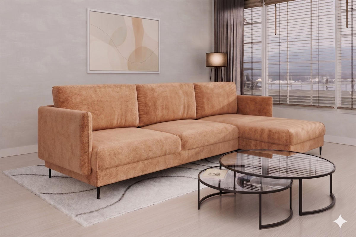 ECKSOFA Helmer Max In Stoff Vibe - Orange, Holzwerkstoff/Textil (323/164cm) - Fun Möbel