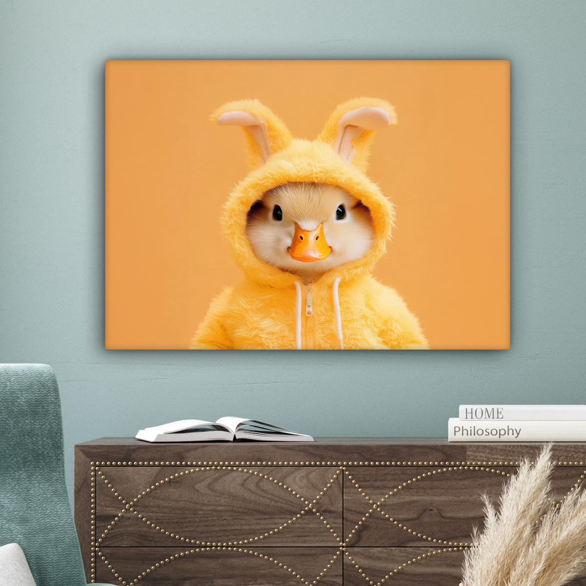 LEINWANDBILD Osterhase - Kostüm - Ente Wandbilder 80x60 cm - Gelb, Textil (80/60cm) - MuchoWow