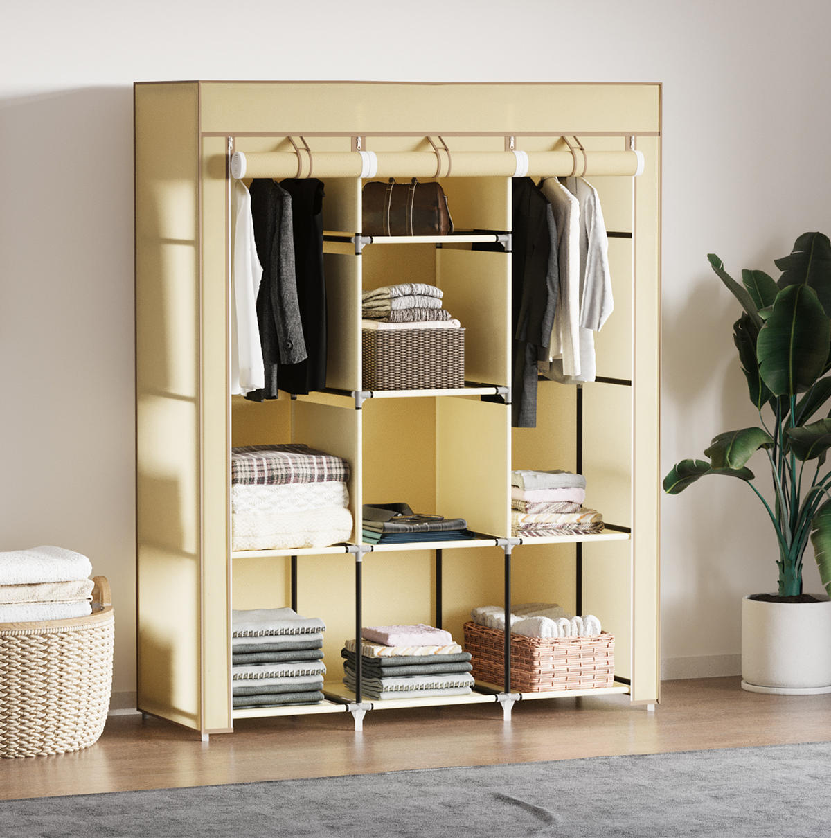 KLEIDERSCHRANK 125/162,5/43 cm Beige aus Stahl mit 8 Ebenen und 2 Kleiderstangen - Beige, Metall (43/162.5/125cm) - OKMYHOME