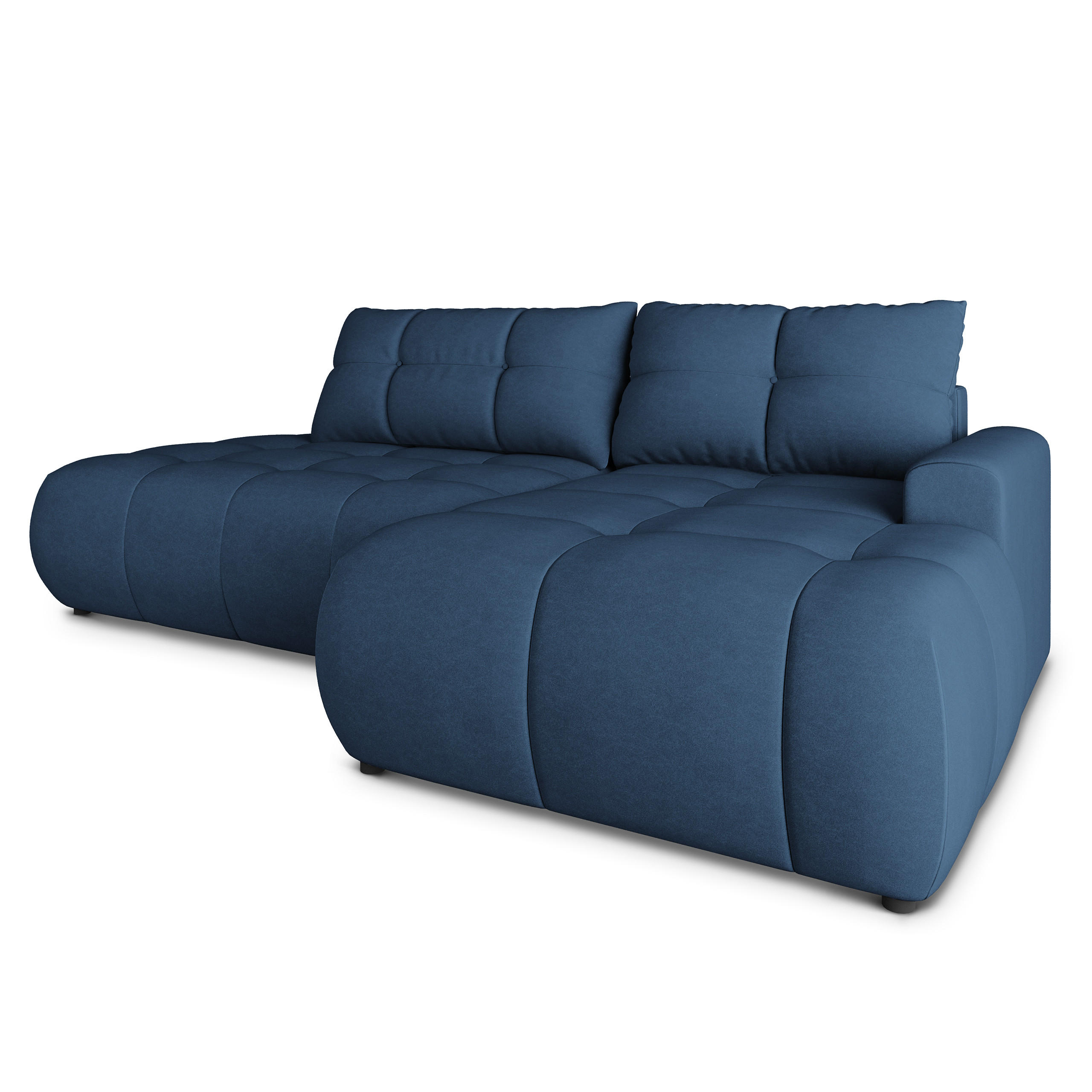 ECKSOFA FLUMA CL R-S Blau Samtstoff mit Schlaffunktion - Blau, Holzwerkstoff/Textil (279/158cm) - MASSENO