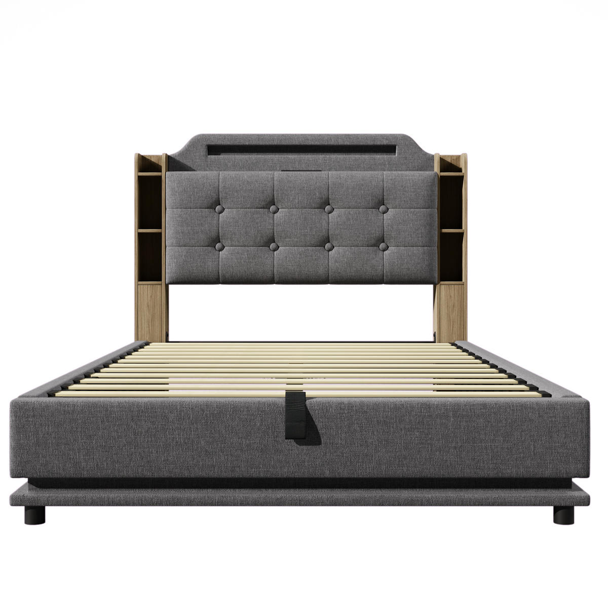 POLSTERBETT 140/200 cm grau mit LED-Beleuchtung und hydraulischem Stauraum - Grau, Textil (140/200cm) - OKWISH