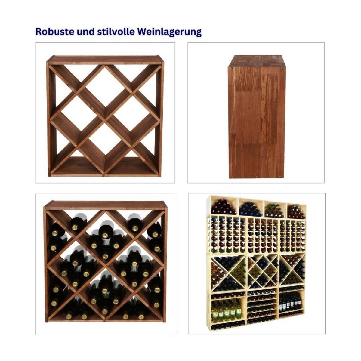WEINREGAL Vincellar Mod 60x60x30 cm Rauten Modul Für 30 Flaschen Massives Kiefernholz Braun Geölt - Braun, Holz (60/60/30cm) - PROREGAL