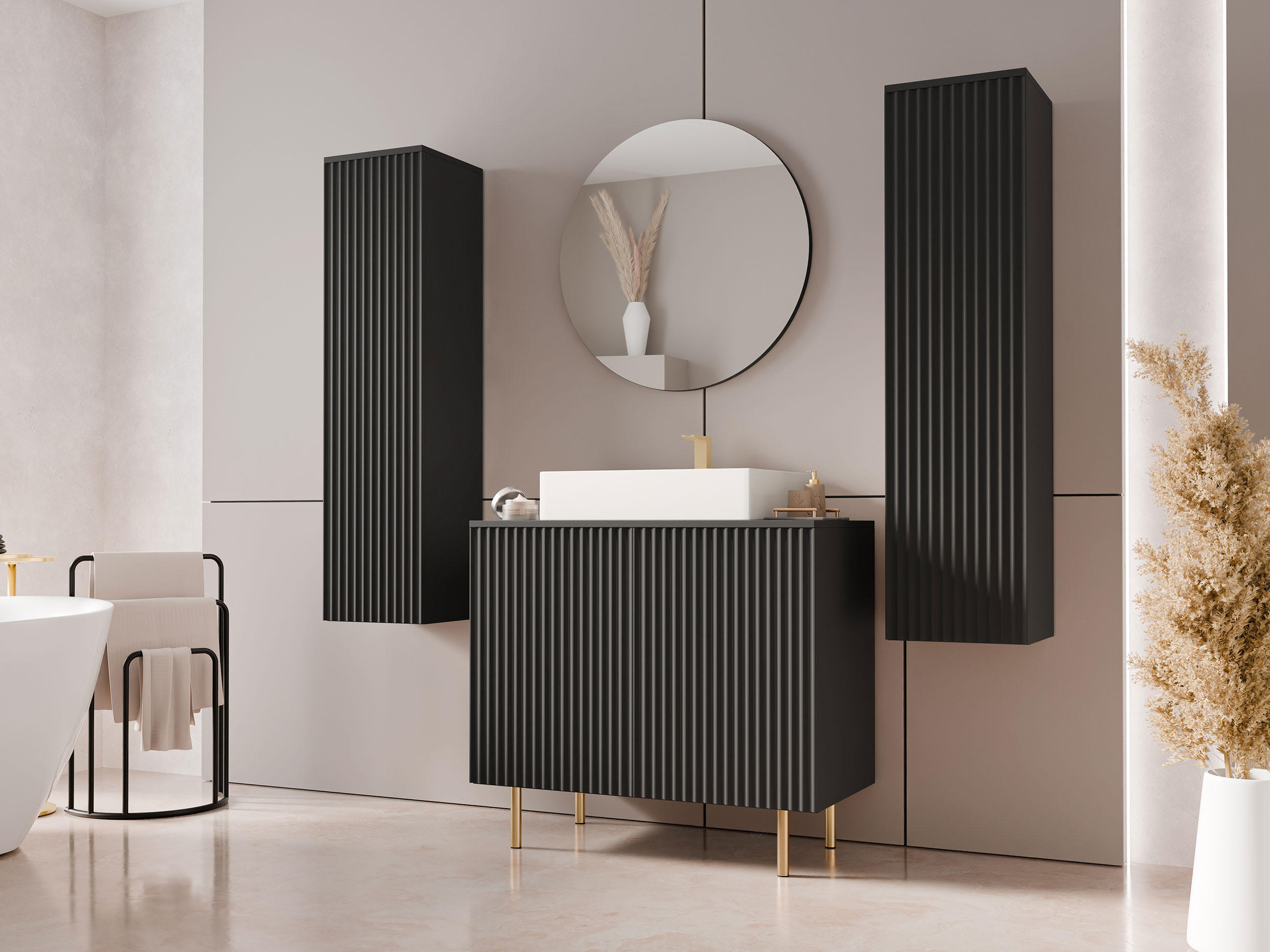 BADMÖBEL-SET Nubia IV - Goldfarben/Schwarz, Holzwerkstoff/Metall (87/79/45cm) - MIRJAN24
