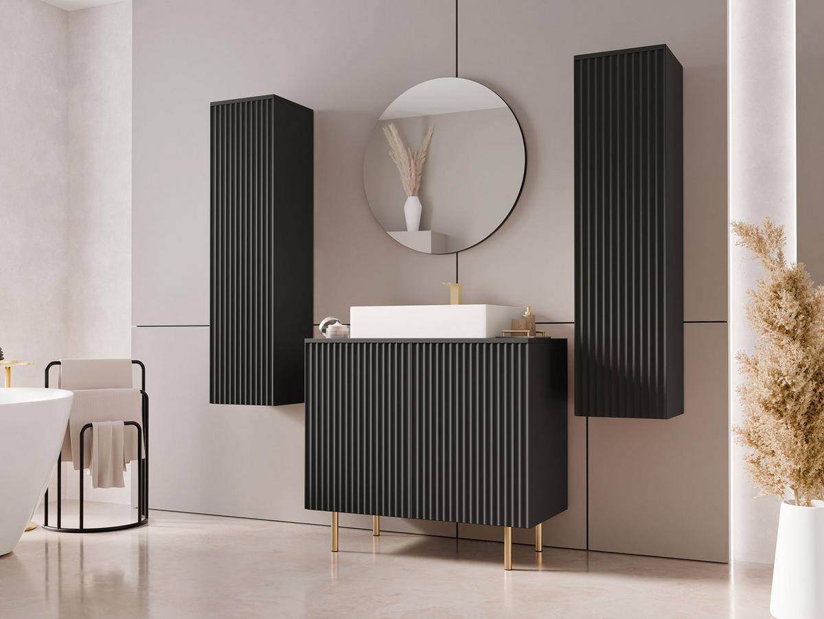 BADMÖBEL-SET Nubia IV - Goldfarben/Schwarz, Holzwerkstoff/Metall (87/79/45cm) - MIRJAN24