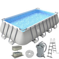POOL Komplettset rechteckig 549 x 305 x 122 cm grau mit Sandfilter und Leiter - Grau, Kunststoff/Metall (305/122/549cm) - Avenli