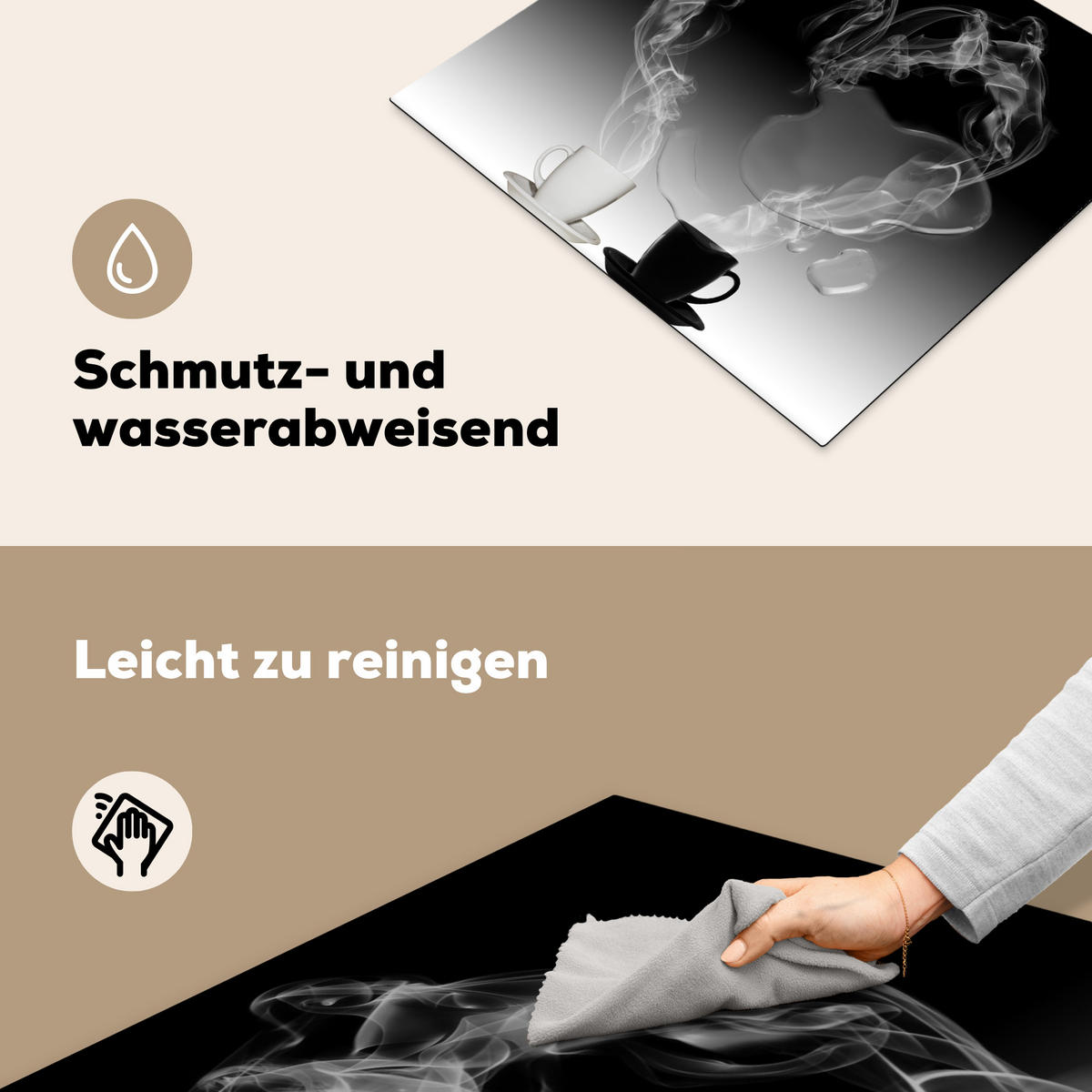 HERDABDECKPLATTE Kaffee - Herz - Schwarz und weiß - Tassen 58x51 cm - Weiß, Kunststoff (58.3/51.3/0.2cm) - MuchoWow