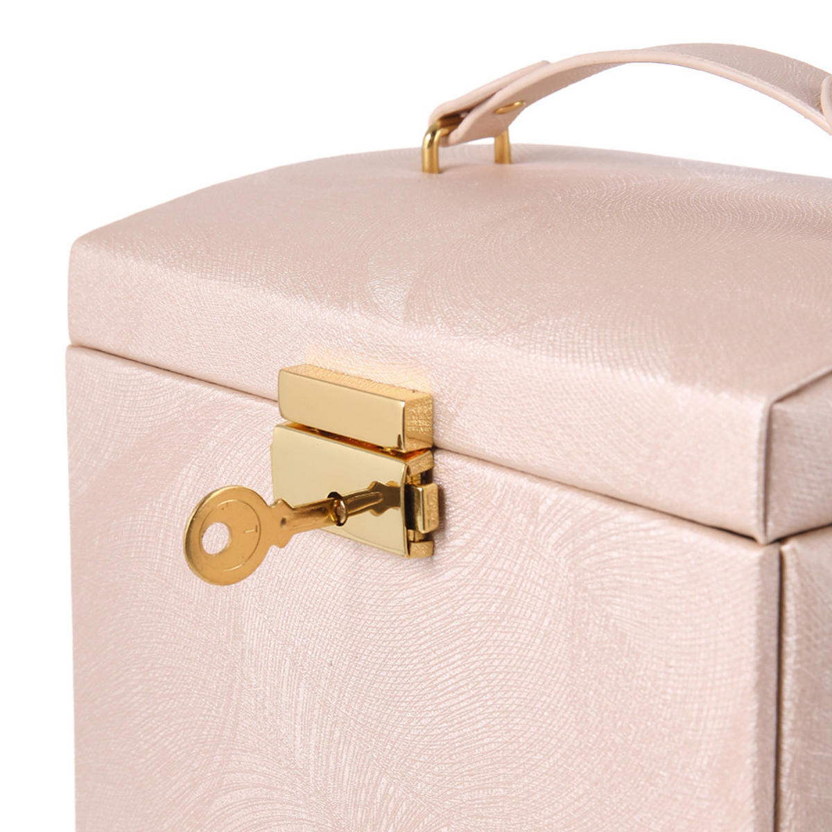 SCHMUCKKÄSTCHEN 17.5/13.5/12 cm Multifunktional Tragbar Schloss PU-Leder Samtfutter Nude-Pink - Pink, Leder/Textil (17.5/12/13.5cm) - Livingandhome