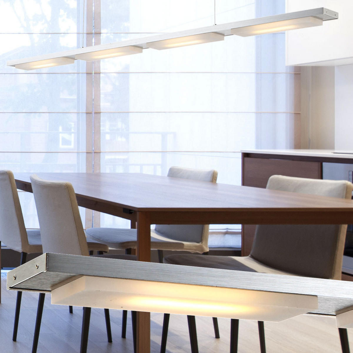 LED HÄNGELEUCHTE LAZIO Aluminium Silber - Silberfarben, Metall (93/7/120cm) - Globo Lighting