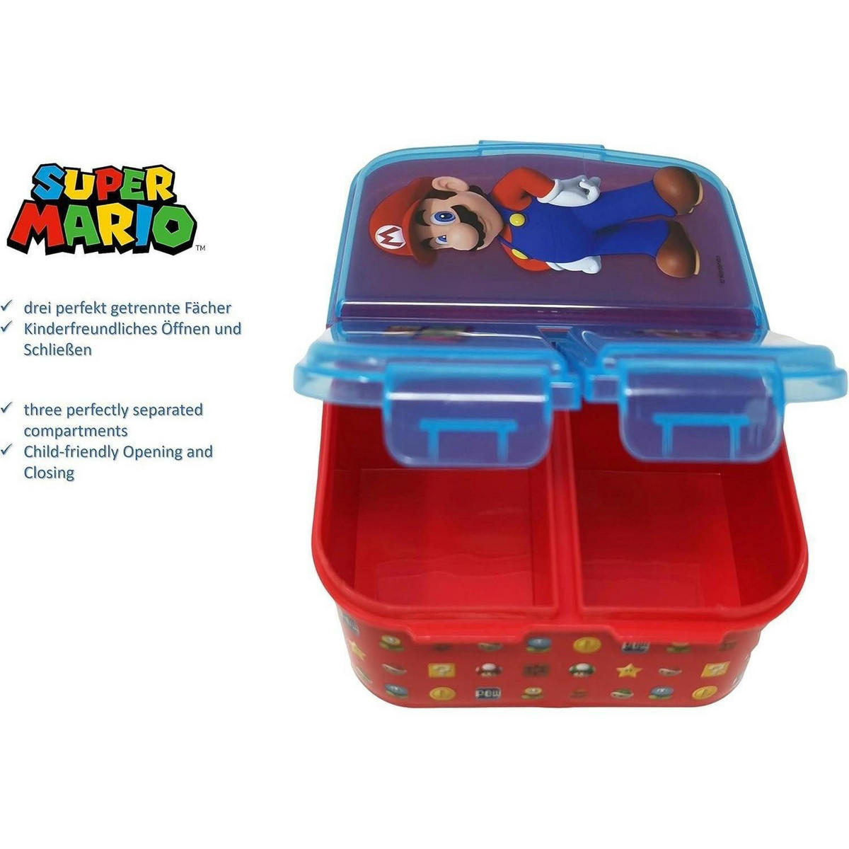 BROTDOSE mit Fächern Super Mario Kunststoff BPA frei - Multicolor, Kunststoff (14/7/18cm)