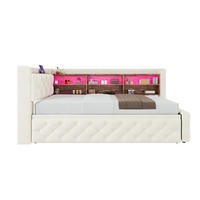 BETT 90/180×190 cm in Beige mit Stauraum, LED-Beleuchtung und USB- und Type-C-Anschlüssen - Beige, Textil (180/190cm) - Flora Grace