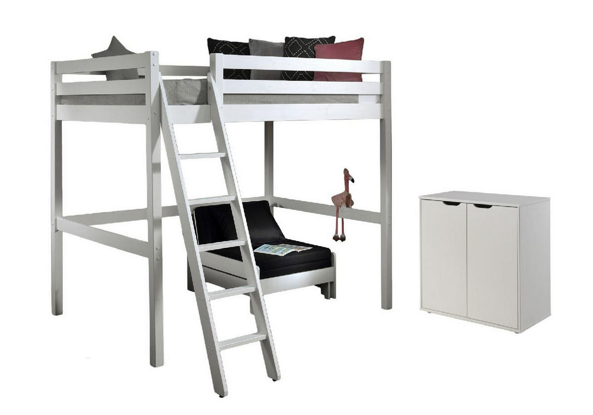 HOCHBETT Katheryn 209x190x215 mit Kommode und Bettsessel Holz Weiß - Weiß, Holz (140/200cm) - 58aufmkessel