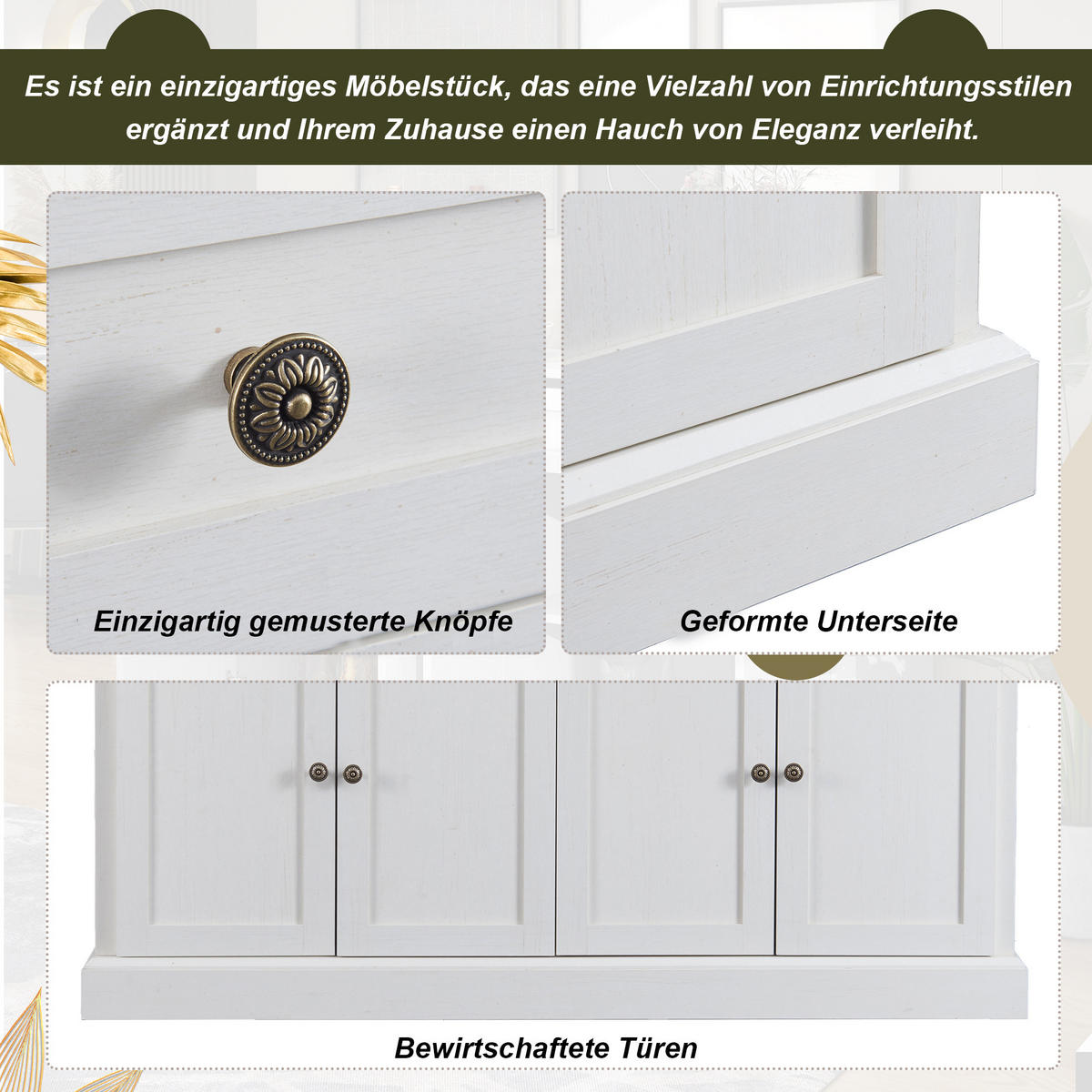 SIDEBOARD in Naturfarbe und Weiß Anrichte mit 4 Türen und 2 Schubladen für Esszimmer und Wohnzimmer, B150/T40/H86 cm - Weiß/Naturfarben, Holzwerkstoff (148/86/40cm) - STILVORA