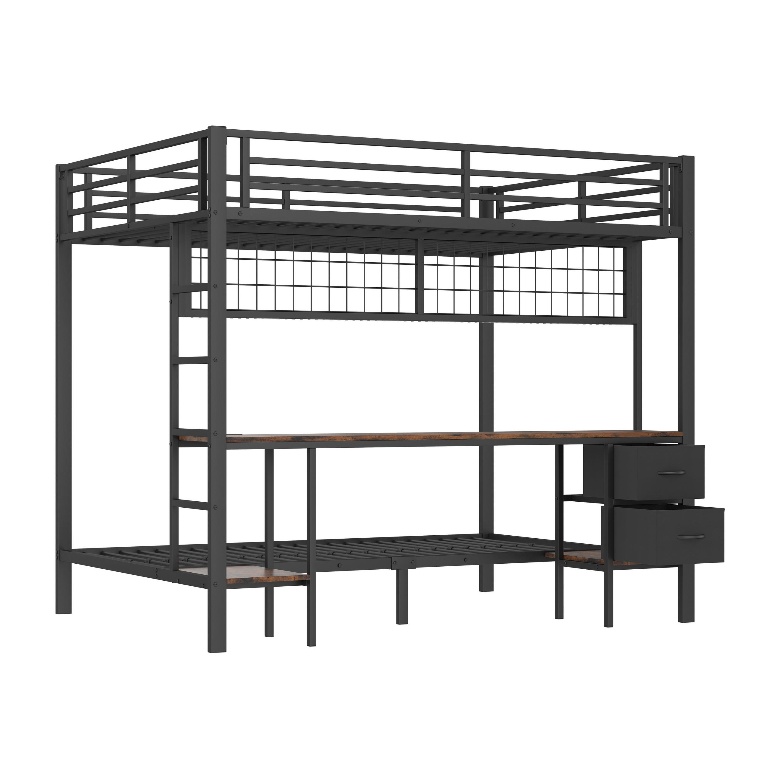 HOCHBETT 90x200 und 140x200cm Mit 7-farbiger LED-Leiste, USB-Anschluss, ohne Matratze, schwarz - Schwarz, Metall (140/200cm) - KOMHTOM