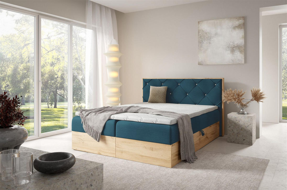 BOXBETT Helios Premium - Blau, Holzwerkstoff/Textil (160/200cm) - Fun Möbel