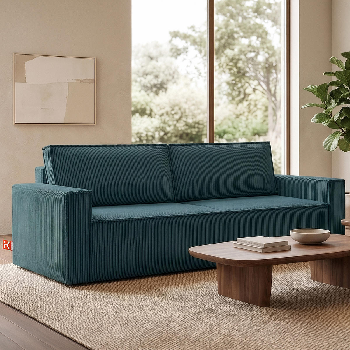 SCHLAFSOFA NAPI in Pet Friendly Cord-Stoff, blau - Blau/Schwarz, Textil (228/89/101cm) - KONSIMO®