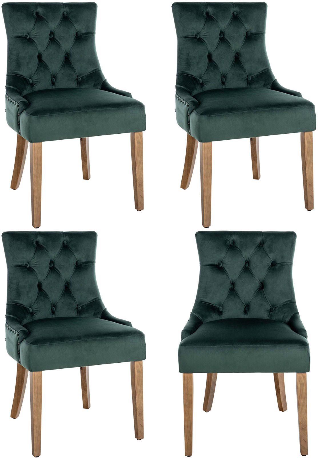 WOHNZIMMERSTUHL 4er Set Samt dunkelgrün - Dunkelgrün/Naturfarben, Holz/Textil (55/92/58cm) - CLP
