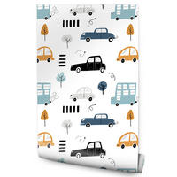 VLIESTAPETE Autos und Bäume – Blau, Gelb, Weiß – 50x1000 cm - Blau/Gelb, Papier (50/1000cm) - Muralo