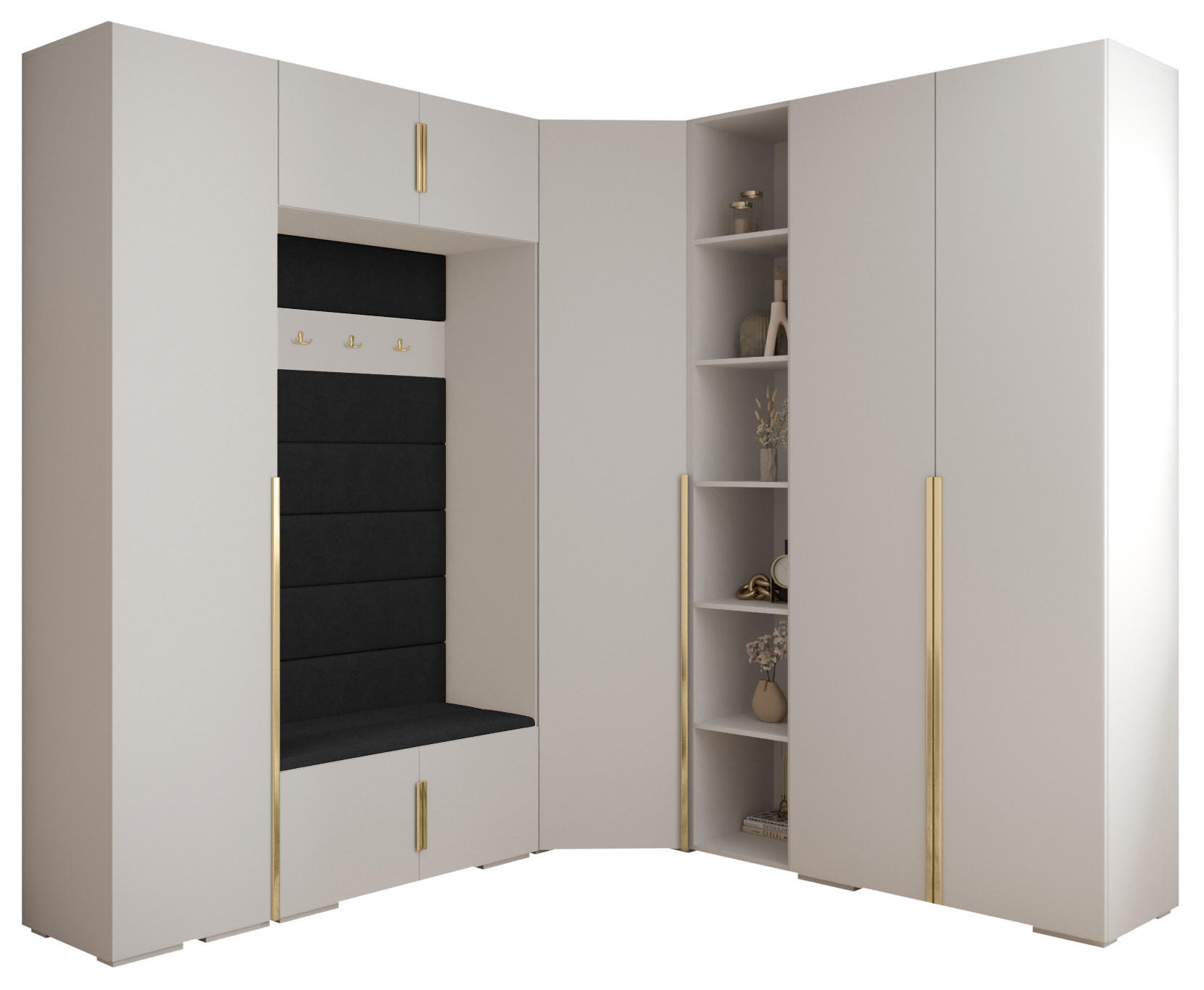 Abiks Möbel Garderoben-Set Weiß, Schwarz, Gold 231.7x236.7x47 cm