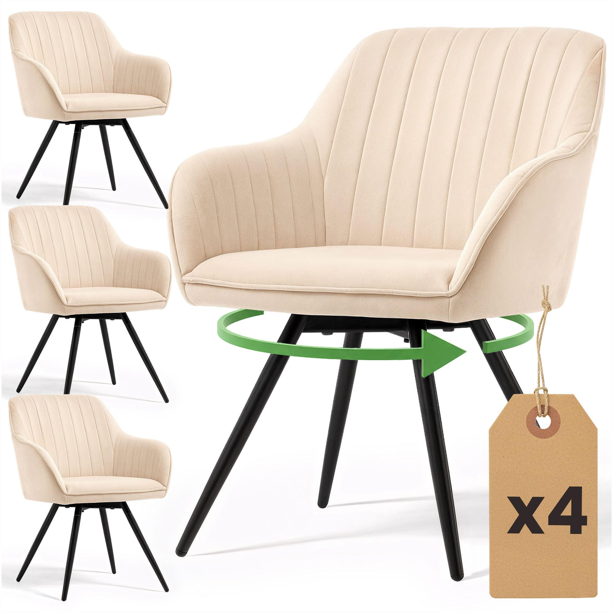 DREHSTUHL 4er-SET Beige, Schwarz 55/83/58 - Beige/Schwarz, Textil (55/83/58cm) - RAUMHIRSCH FURNITURE