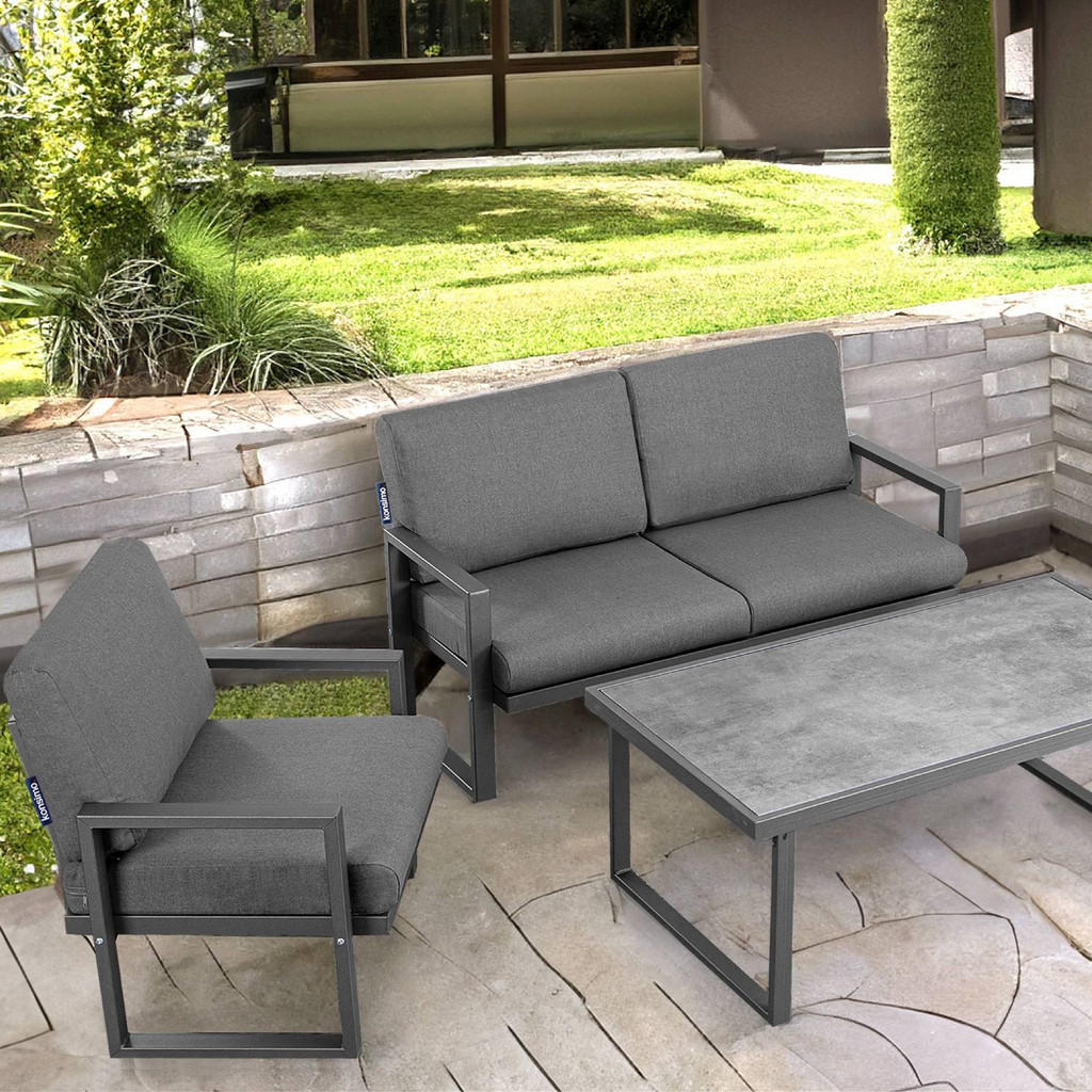 Thumbnail - Konsimo® Gartensofa, Anthrazit, Grau, Metall, Textil, 130x65x60 cm, Hergestellt in Europa, Loungemöbel, Gartensofas
