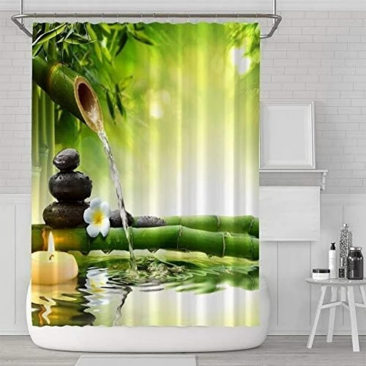 DUSCHVORHANG Grün Bambus Polyester wasserdicht schimmelresistent mit Haken - Grün, Textil (180/180cm) - MCBOSON