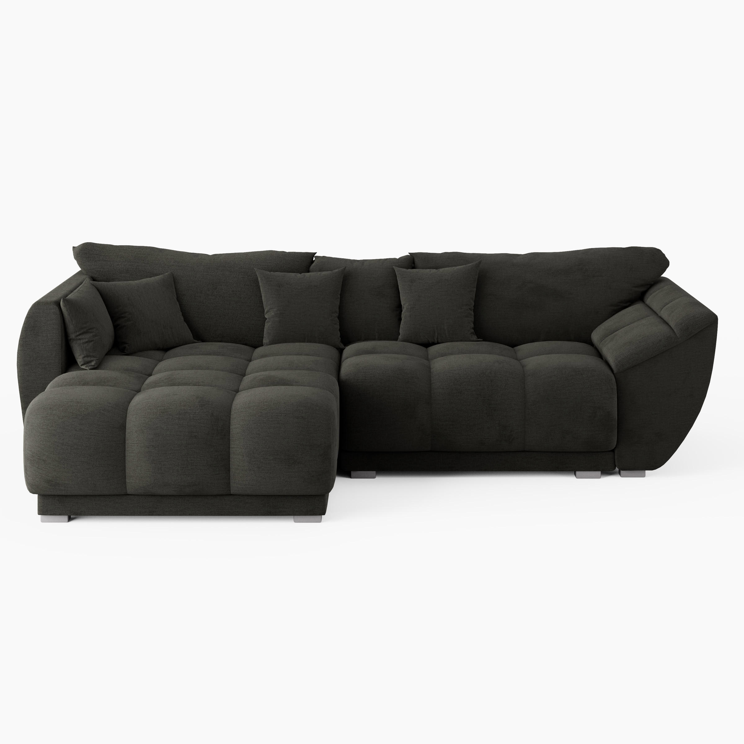 ECKSOFA LARGO Links Dunkelgrau Velours-Stoff L-Form Couch mit Schlaffunktion & Bettkasten - Dunkelgrau/Schwarz, Holz (180/285cm) - Barchello