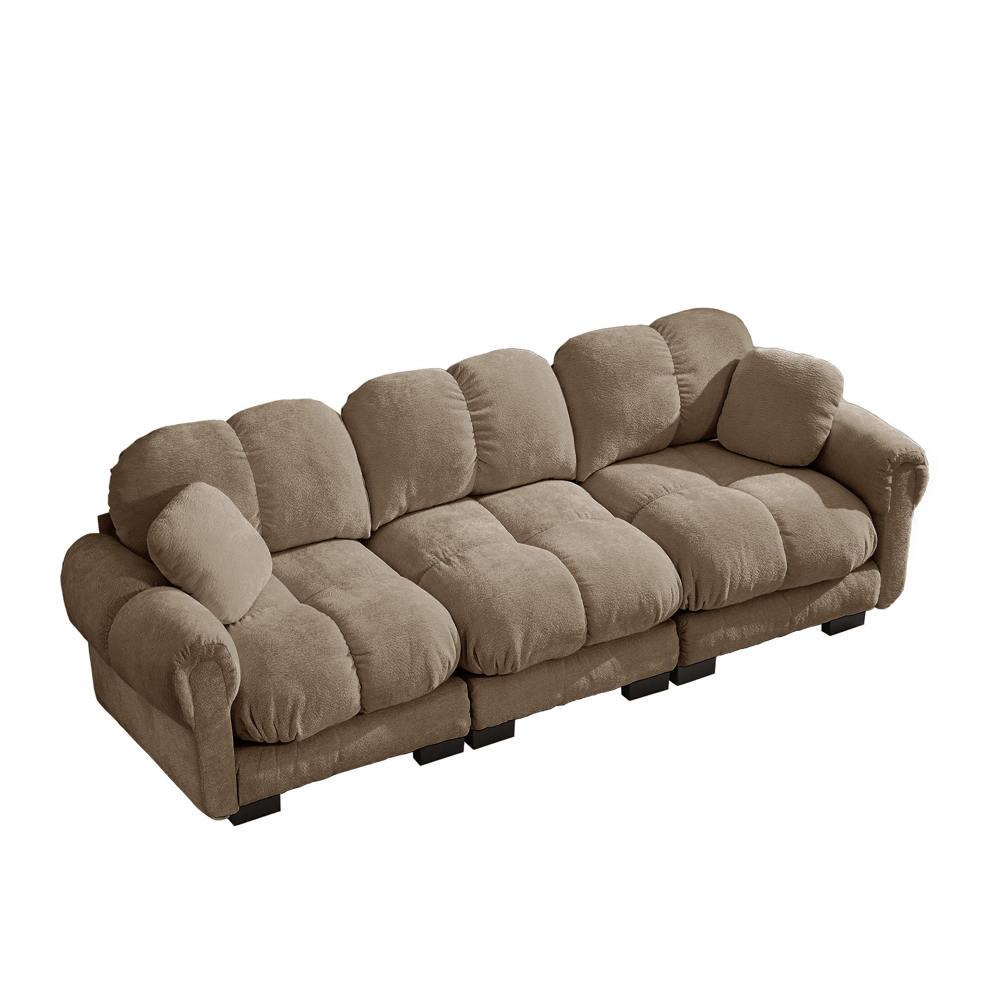 3-SITZER-SOFA DE-34384 Steppdesign und 2 Dekokissen Braun - Braun, Textil (86/90/260cm) - ComfortXL
