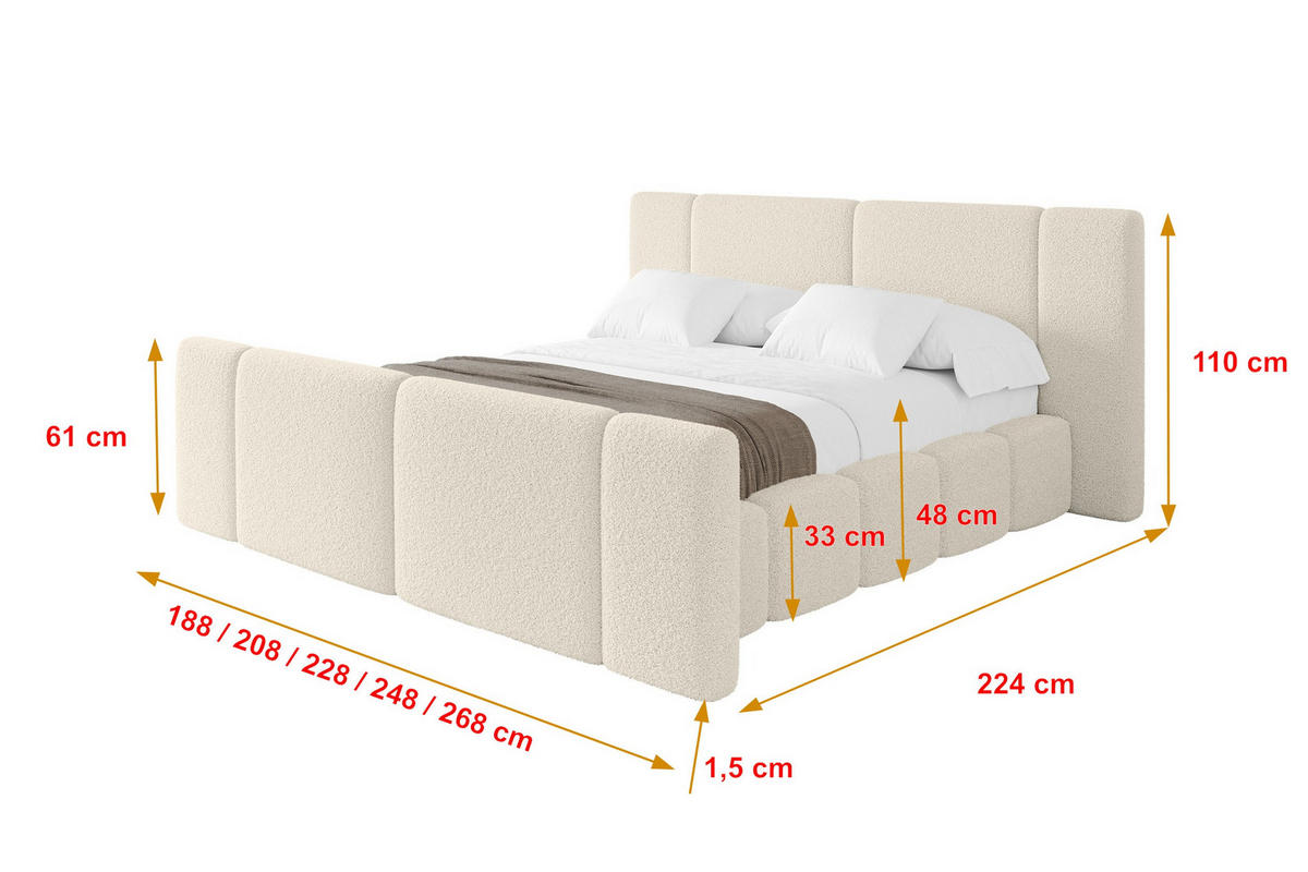 POLSTERBETT mit Bettkasten, Fußteil und Lattenrost, Boxbett ohne Matratze - NILO-Z 180x200 Beige - Beige, Holzwerkstoff/Textil (180/200cm) - ALTDECOR
