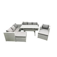 GARTENMÖBEL SET mit 3-Sitzer-Sofa und Sessel, Esstisch,2 Großer Hockern Polyrattan Hellgrau 9-Sitzer - Hellgrau/Grau, Glas/Kunststoff - Fimous