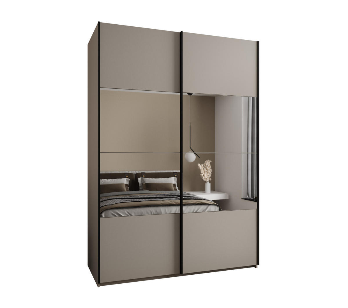 SCHWEBETÜRENSCHRANK 245,5/170/64 2-türig - Kaschmir/Schwarz, Holz/Metall (170/245/64cm) - Abiks Möbel