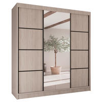 SCHRANK Sonoma Eiche V200 Schiebetür Mit Spiegel Und Schwarzen Sprossen - Braun, Holzwerkstoff (200/215/61cm) - Sepro Meble