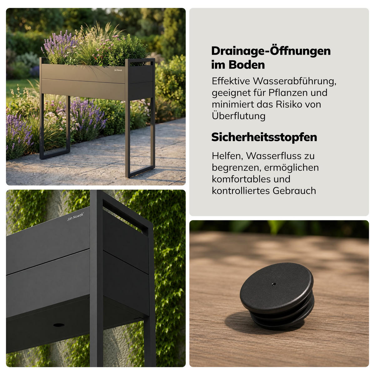 BLUMENKASTEN MARGARET H 100x100x38 cm - Anthrazit, Metall (100/100/38cm) - Jan Nowak