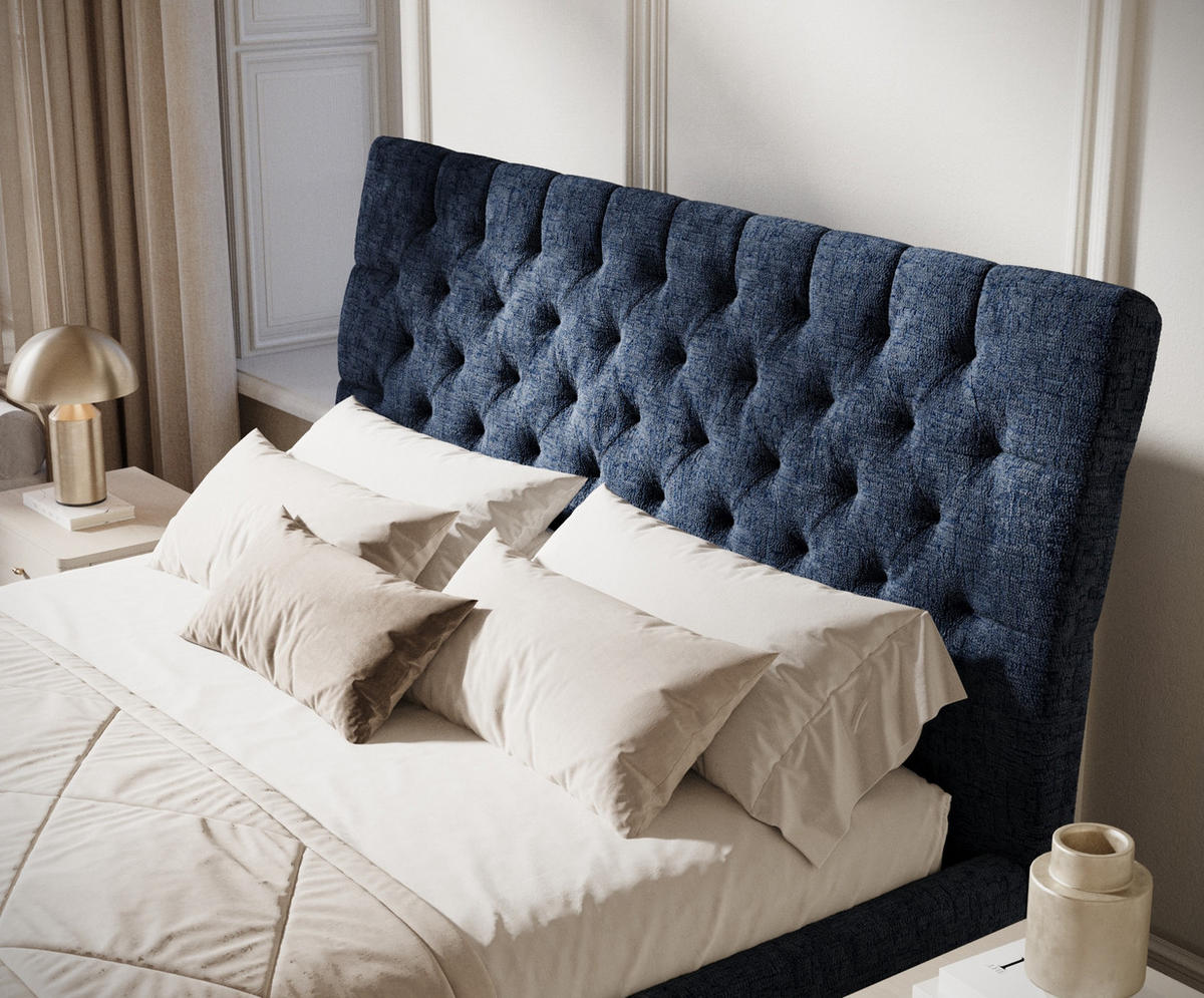 POLSTERBETT Vezzola Marineblau 180/200 cm im Chenille-Stoff - Naturfarben/Dunkelblau, Holz/Holzwerkstoff (180/200cm) - Maison de Reve